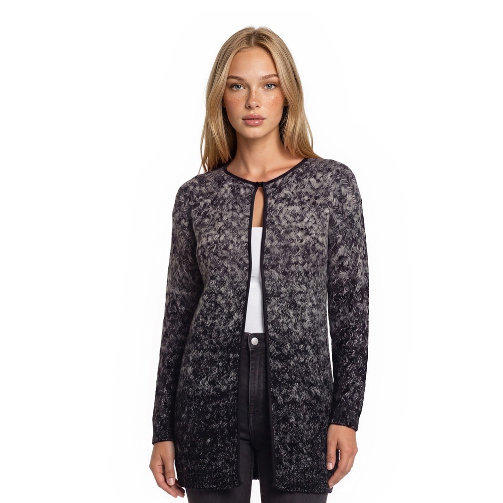 ii Sisters Cardigan Sweater Women's Size Medium Black Gray Ombre Longline Chunky